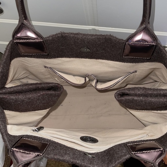 Tory Burch Large Ella Tote Wool Felt and Patent Leather in Brown and Bronze - Picture 5 of 11